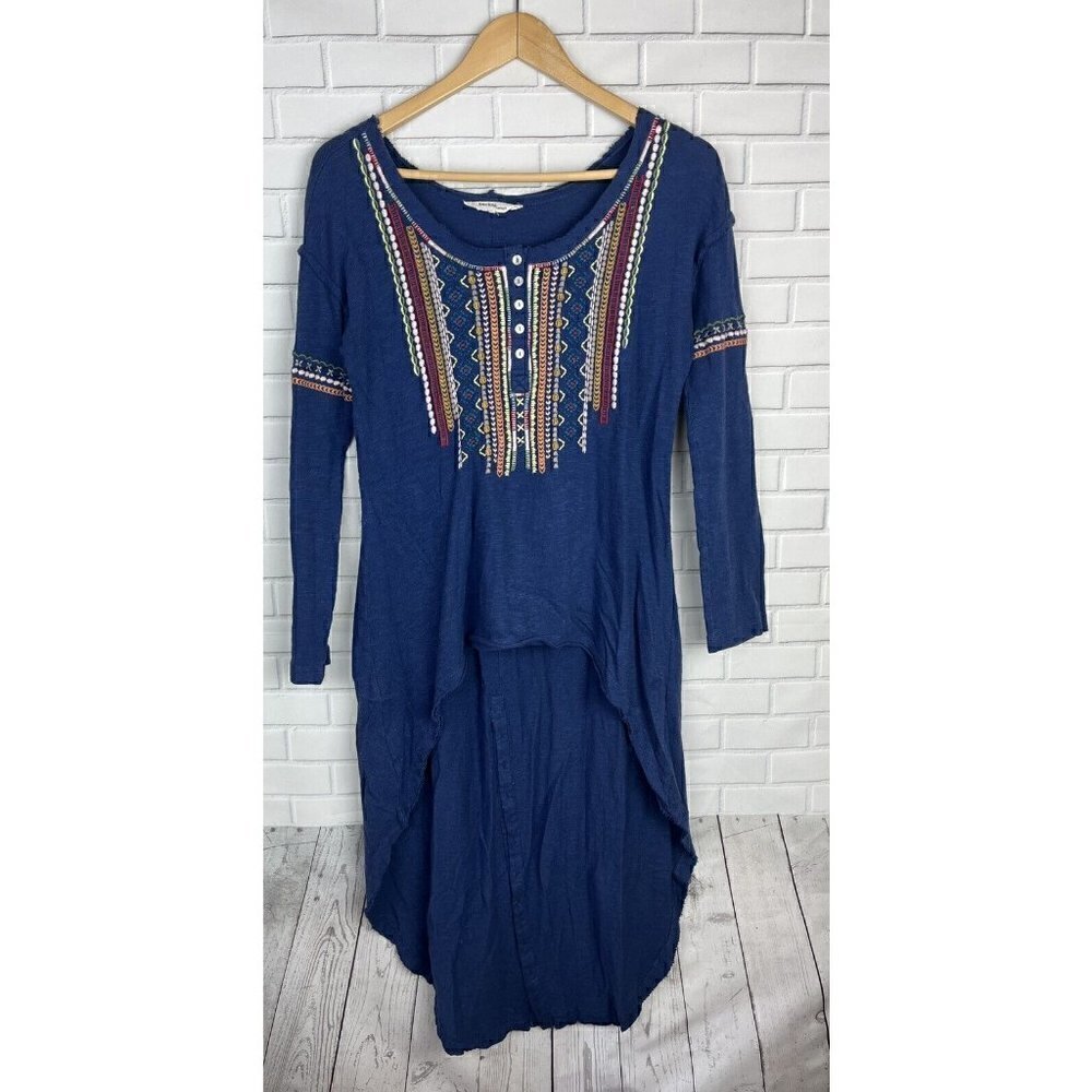 Rocks & Indigo Womens‎ Blue Embroidered High Low long sleeve sweater Small